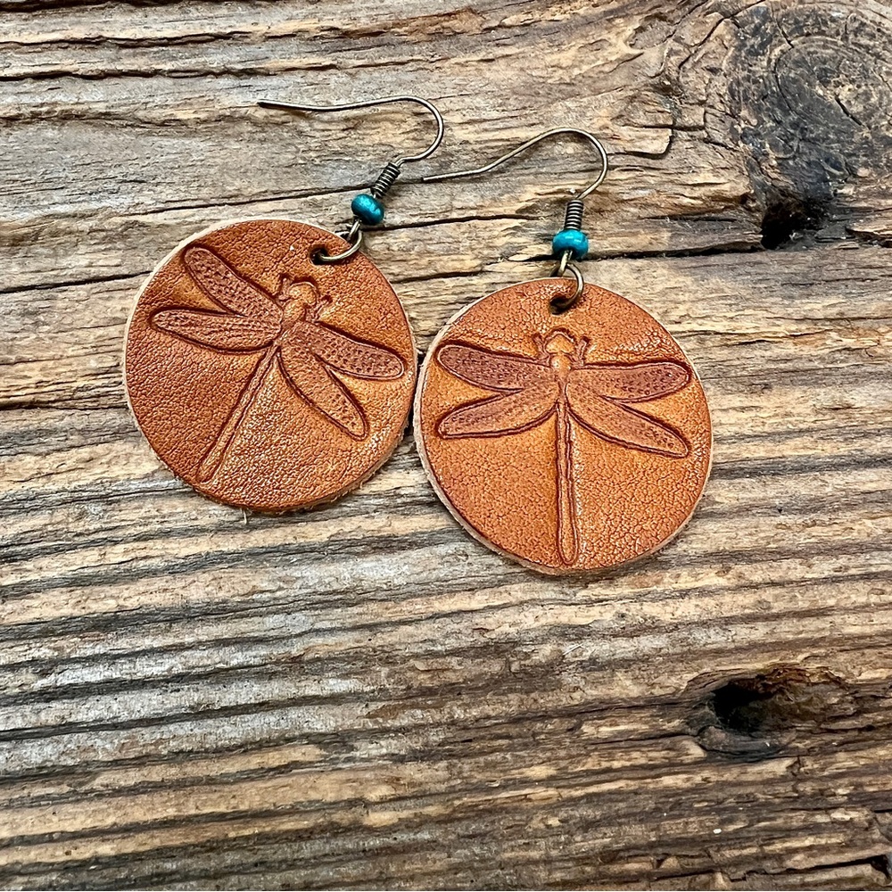 Handmade Boho Leather Dragonfly Earrings | Rustic Nature-Inspired Jewelry gift